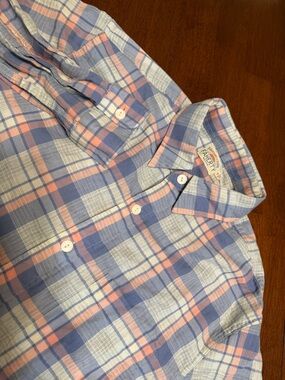 Faherty Plaid Button Up Shirt Men’s Small Light Blue Pink Long Sleeve Casual